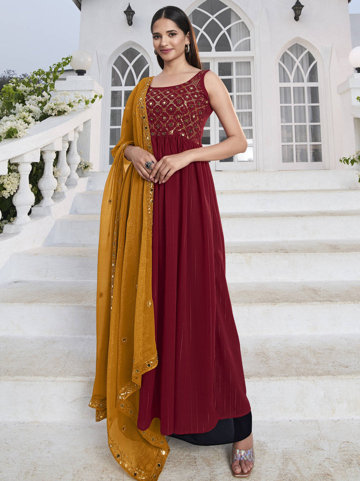 Gorgeous Red Embroidered Georgette Wedding Wear Salwar Kameez