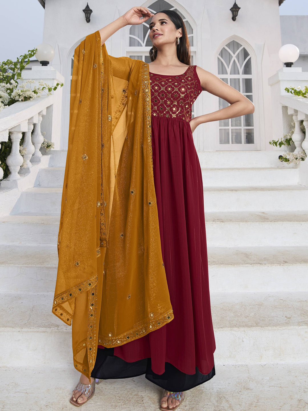 Gorgeous Red Embroidered Georgette Wedding Wear Salwar Kameez