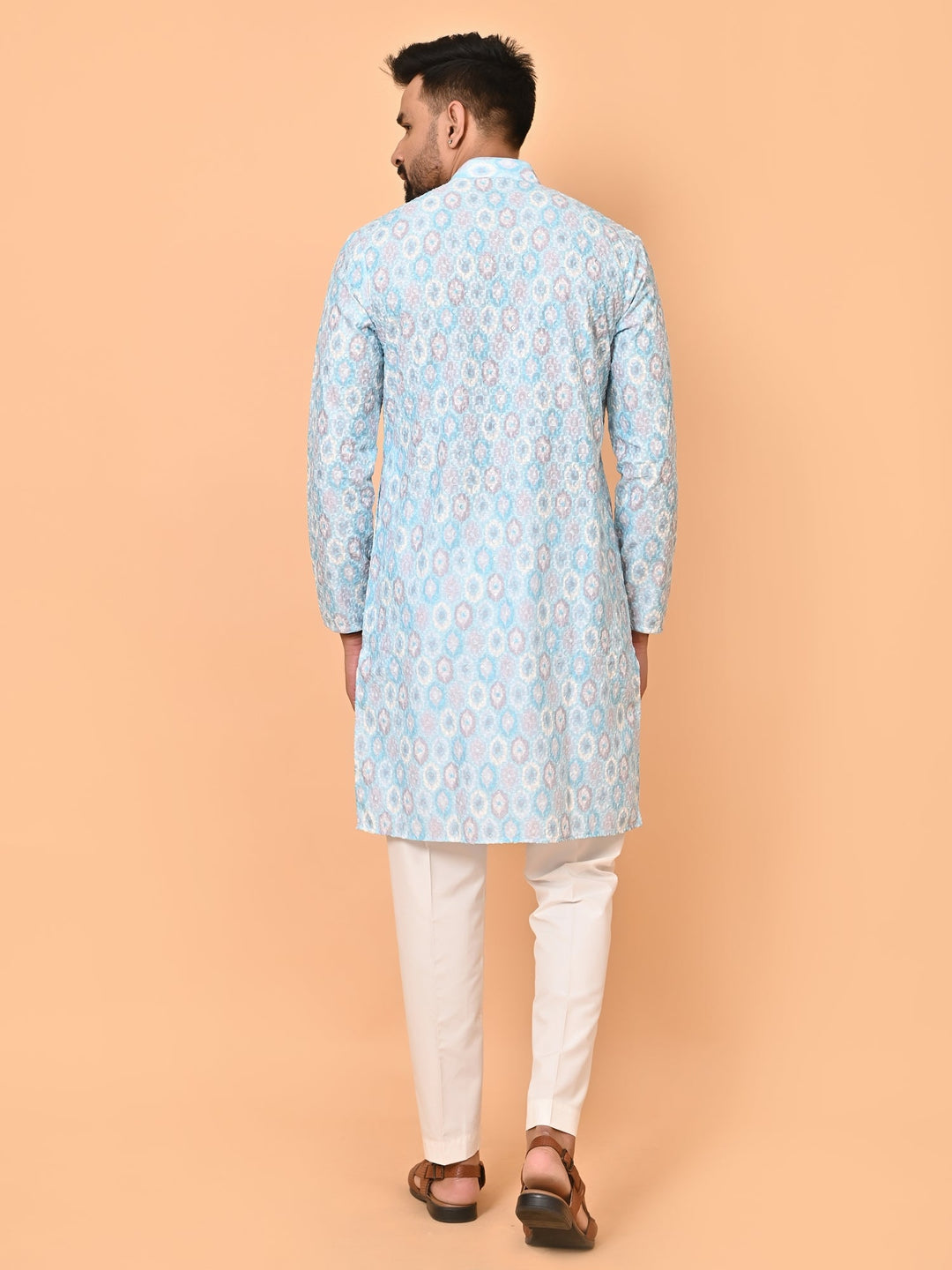 Printed Chikan Cotton Blend Kurta Set | Festive Full Sleeves Design