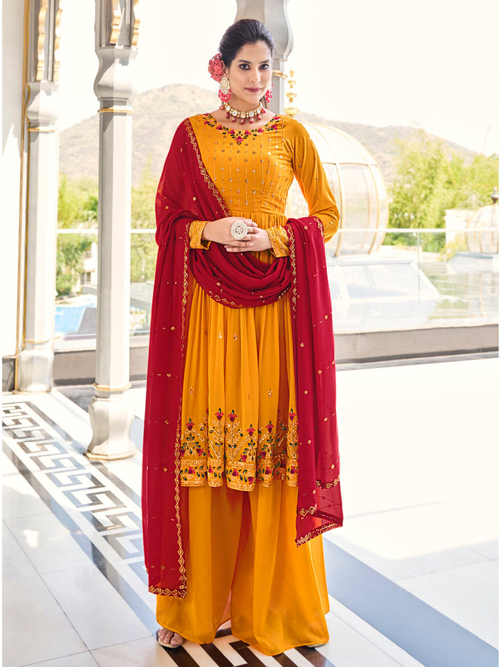 Lovely Mustard Sequins Georgette Traditional Salwar Kameez