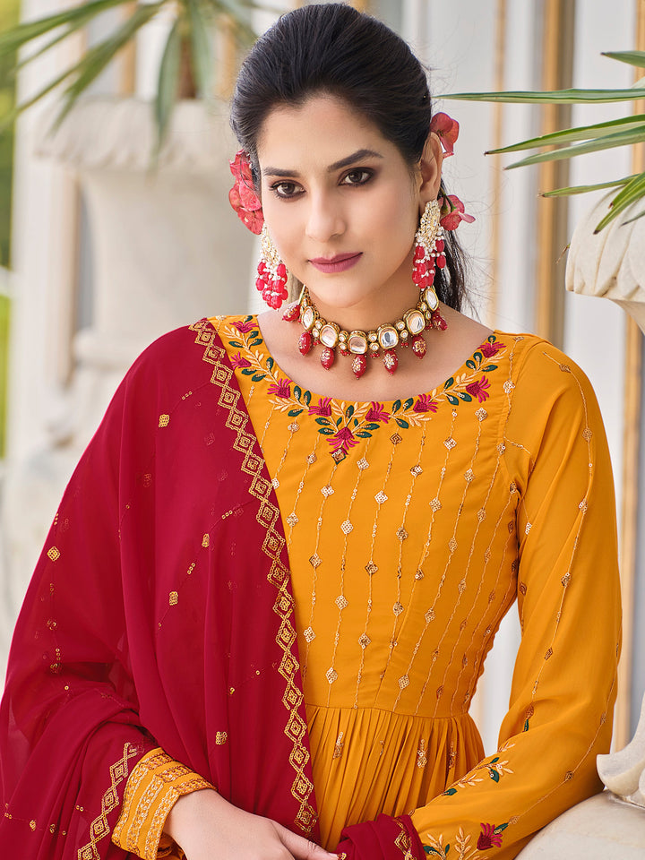 Lovely Mustard Sequins Georgette Traditional Salwar Kameez