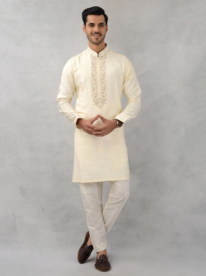 Elegant Golden Beige Kurta Pajama crafted for sophistication, ensuring comfort at special events in the USA.