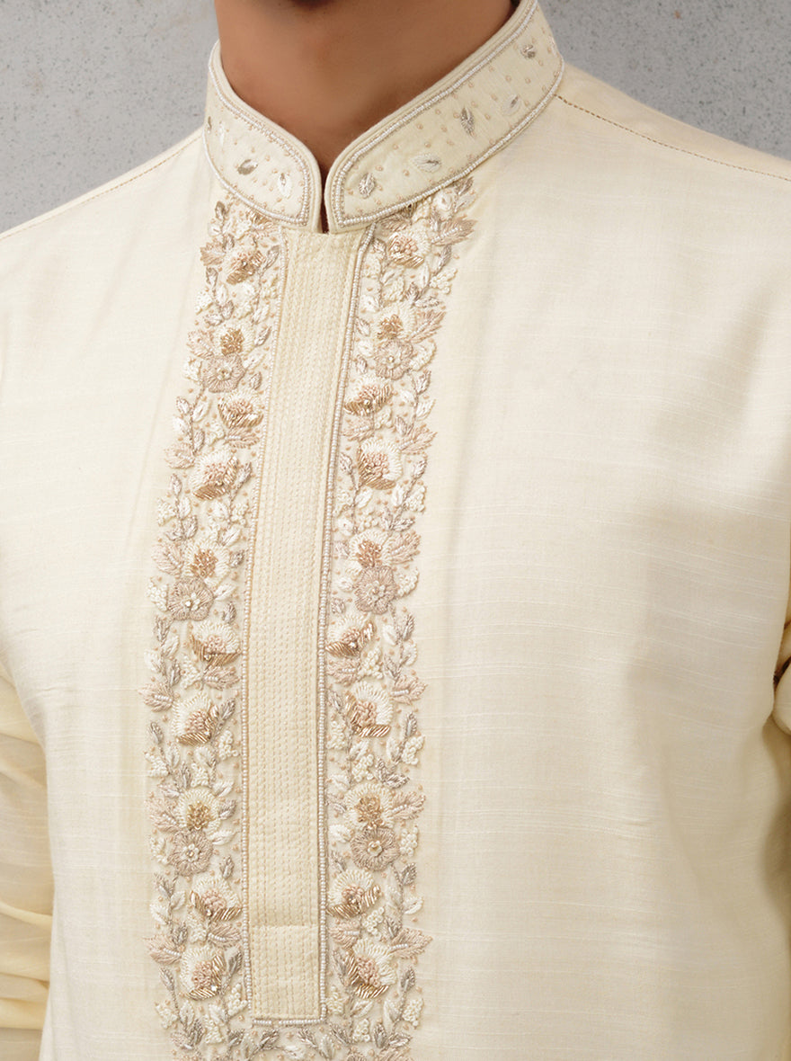 Wedding Ready Golden Beige Kurta Pajama Set for Men