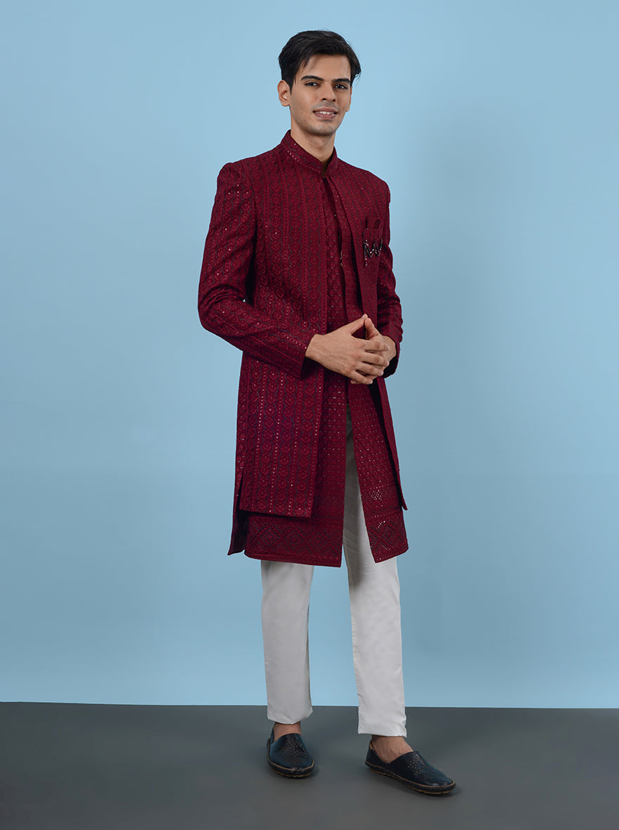 Elegant maroon ethnic outfit, traditional men’s attire