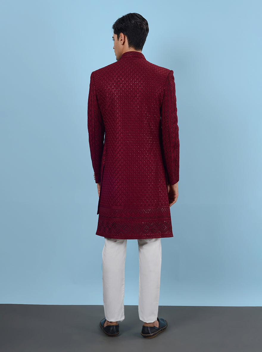 Men’s maroon Indowestern, ideal for festive occasions