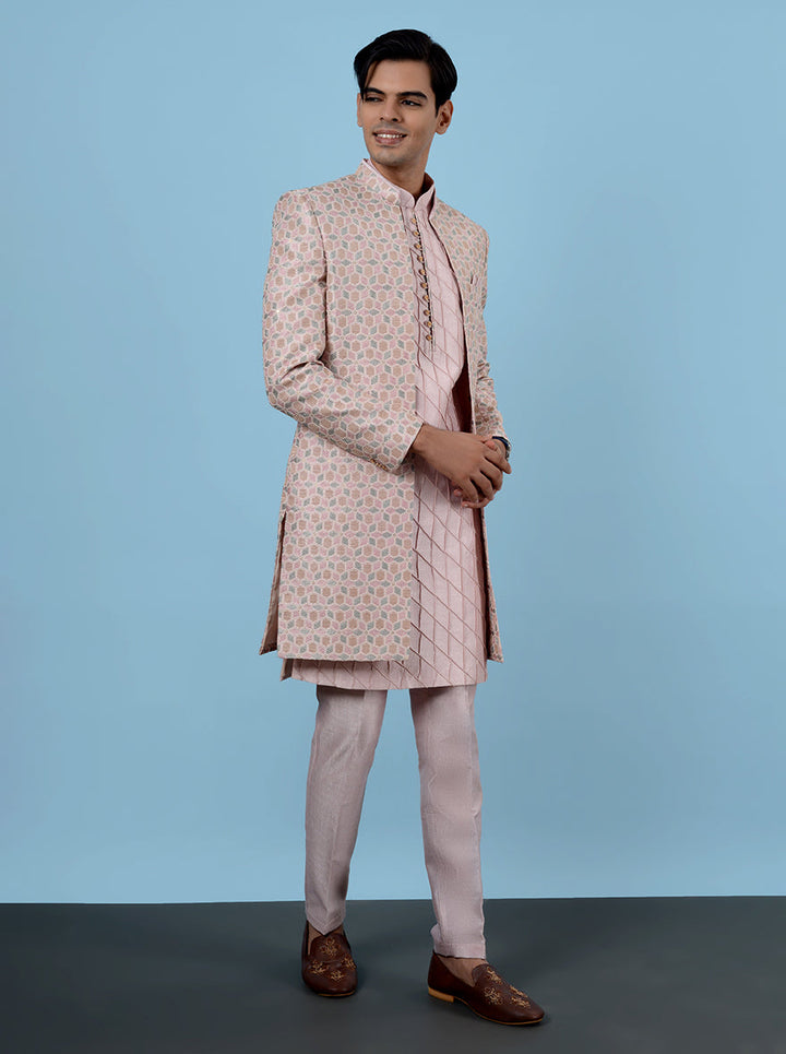 Elegant onion peach silk blend, men’s traditional wear