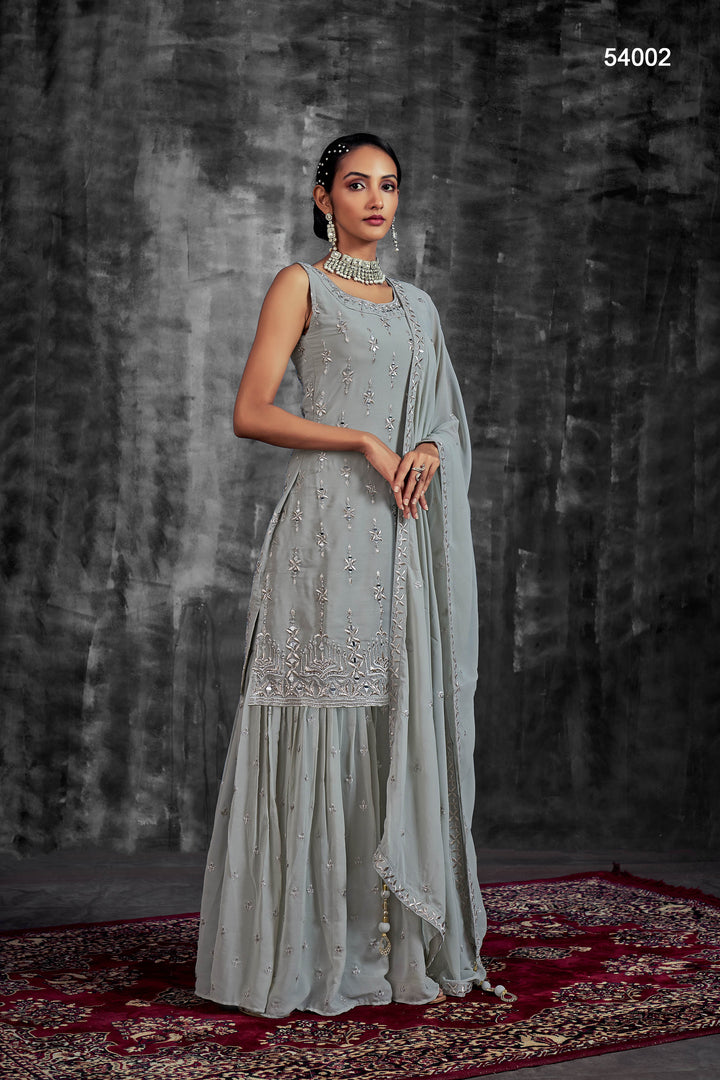 Party Wear Sharara Suit | Embroidered Stitched Kurta with Dupatta