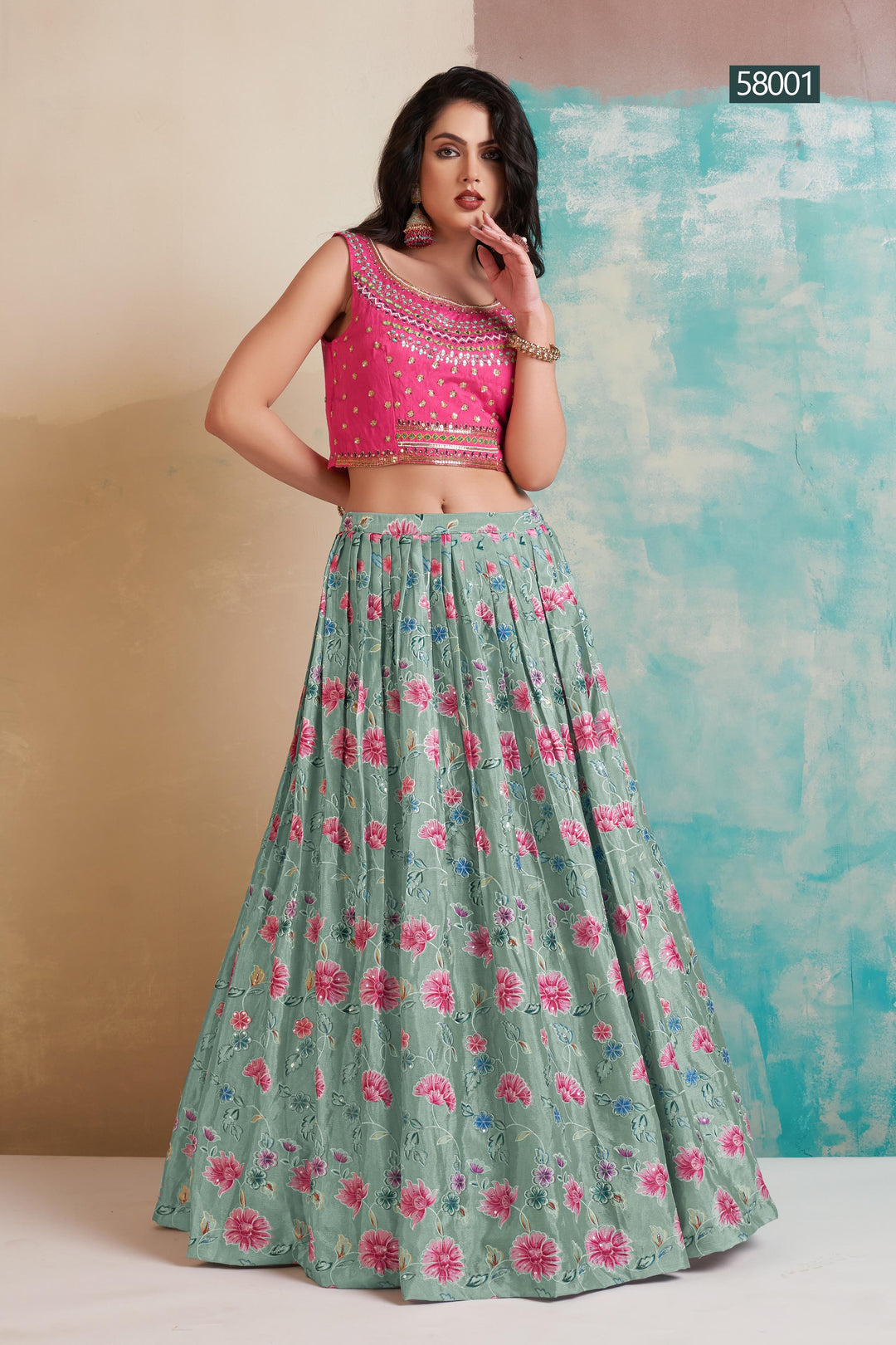 Wedding Chinon Lehenga | Tassels and Patch Border Party Outfit