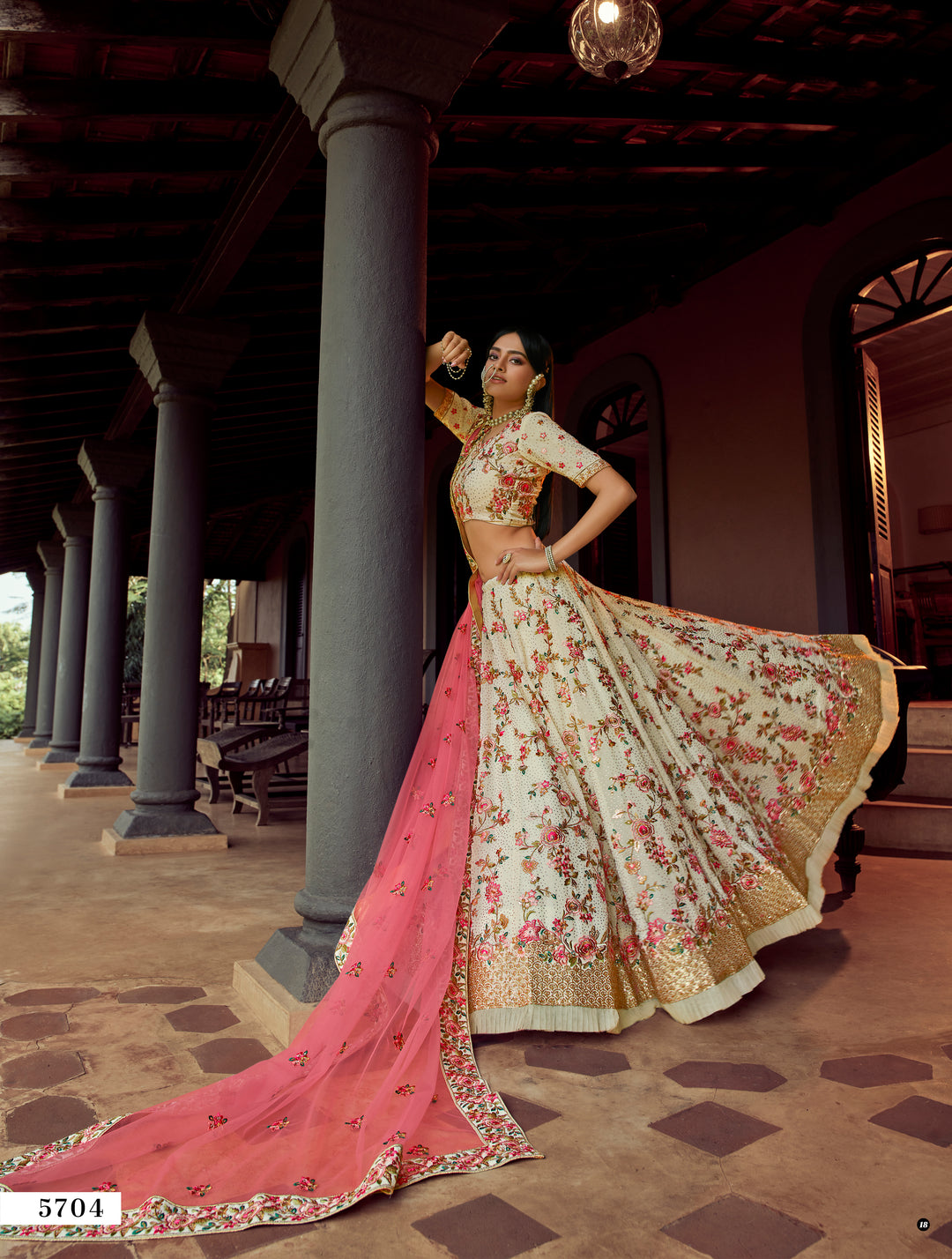 Off-White Georgette Lehenga | Swarovski & Sequins Work for Celebrations