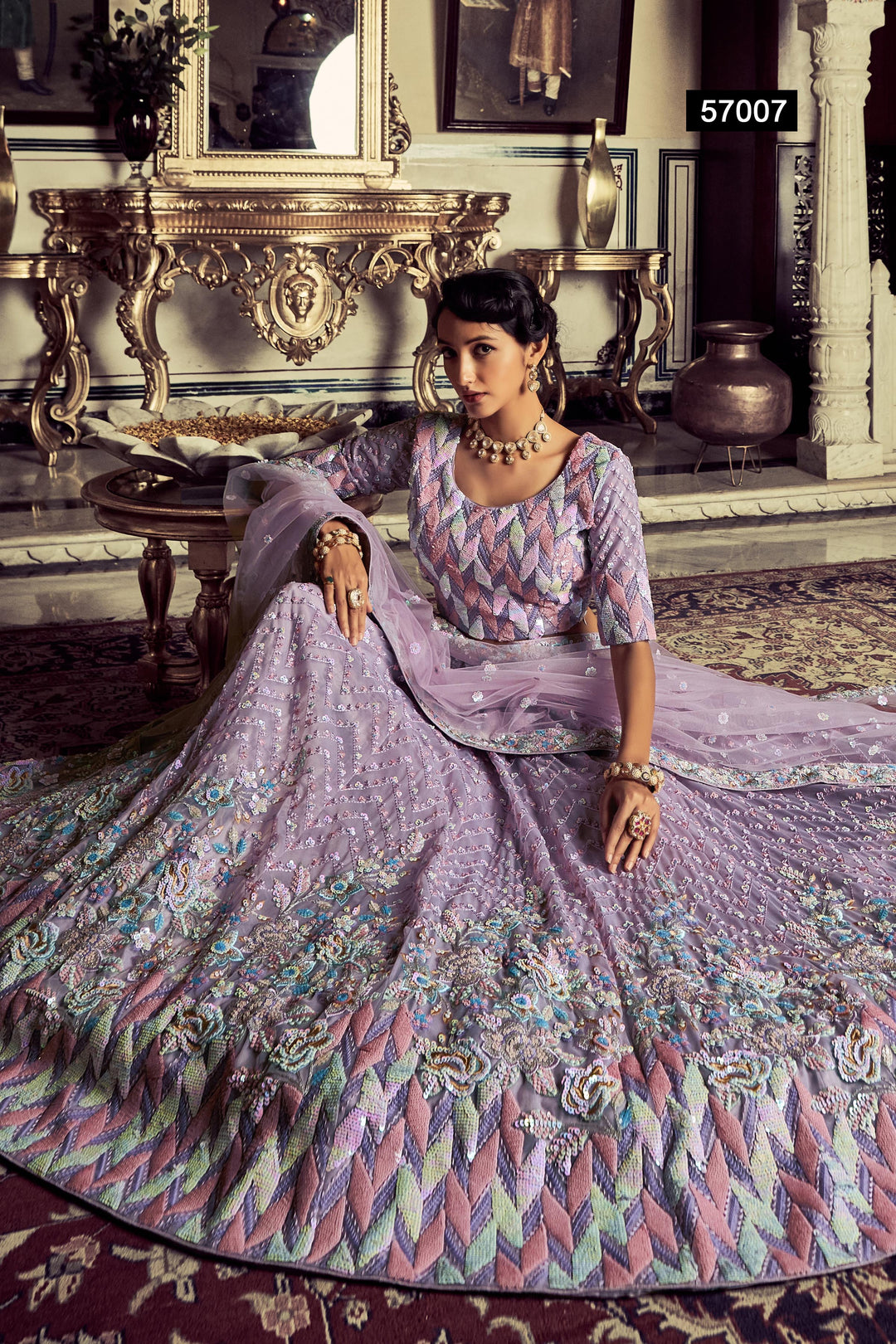 Lilac Georgette Lehenga | Thread & Sequins Work for Wedding & Party