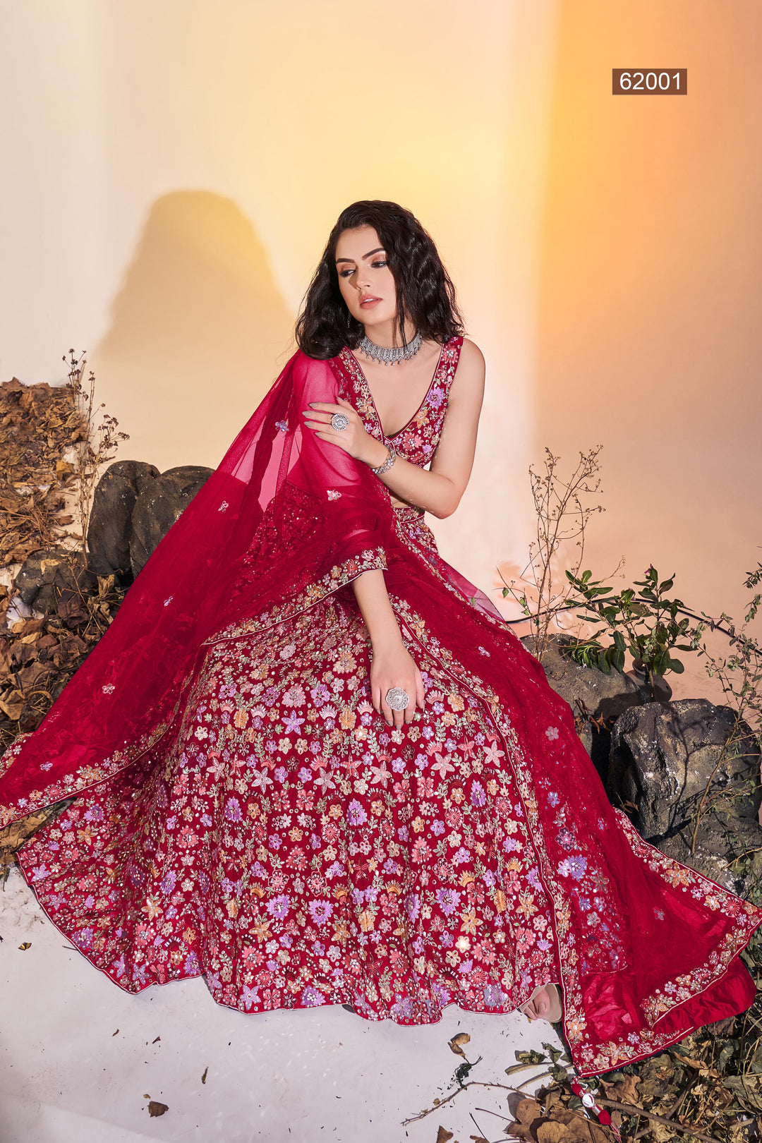 Elegant Handwork Soft Net Lehenga | Bridal Outfit with Thread Details