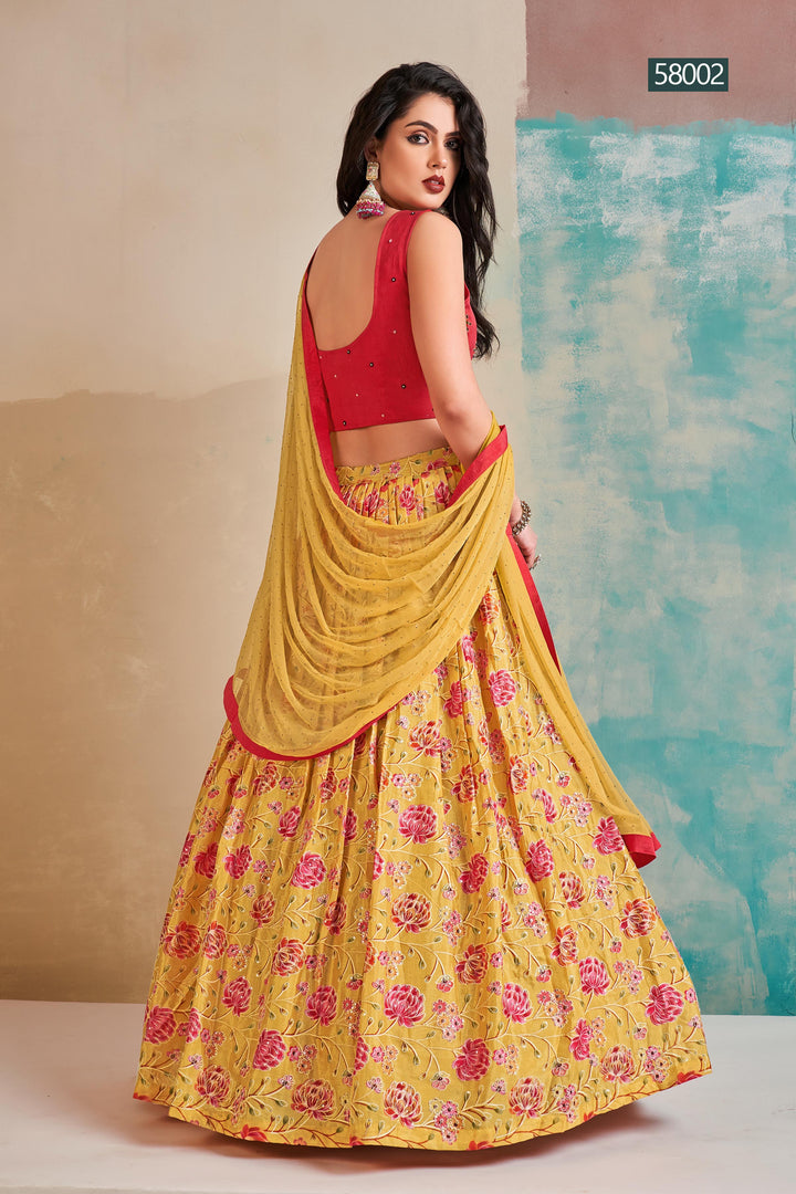 Wedding Chinon Lehenga | Tassels and Patch Border Party Outfit