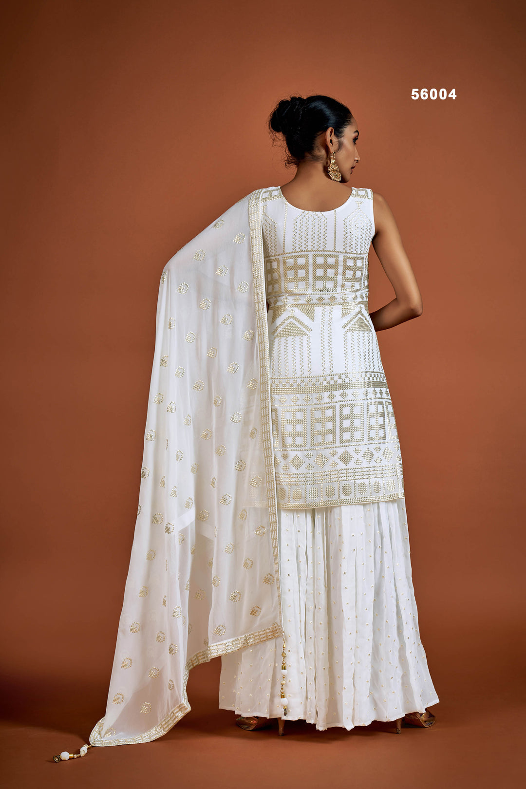 White Georgette Salwar Suit | Stunning Sequins Work Party Wear