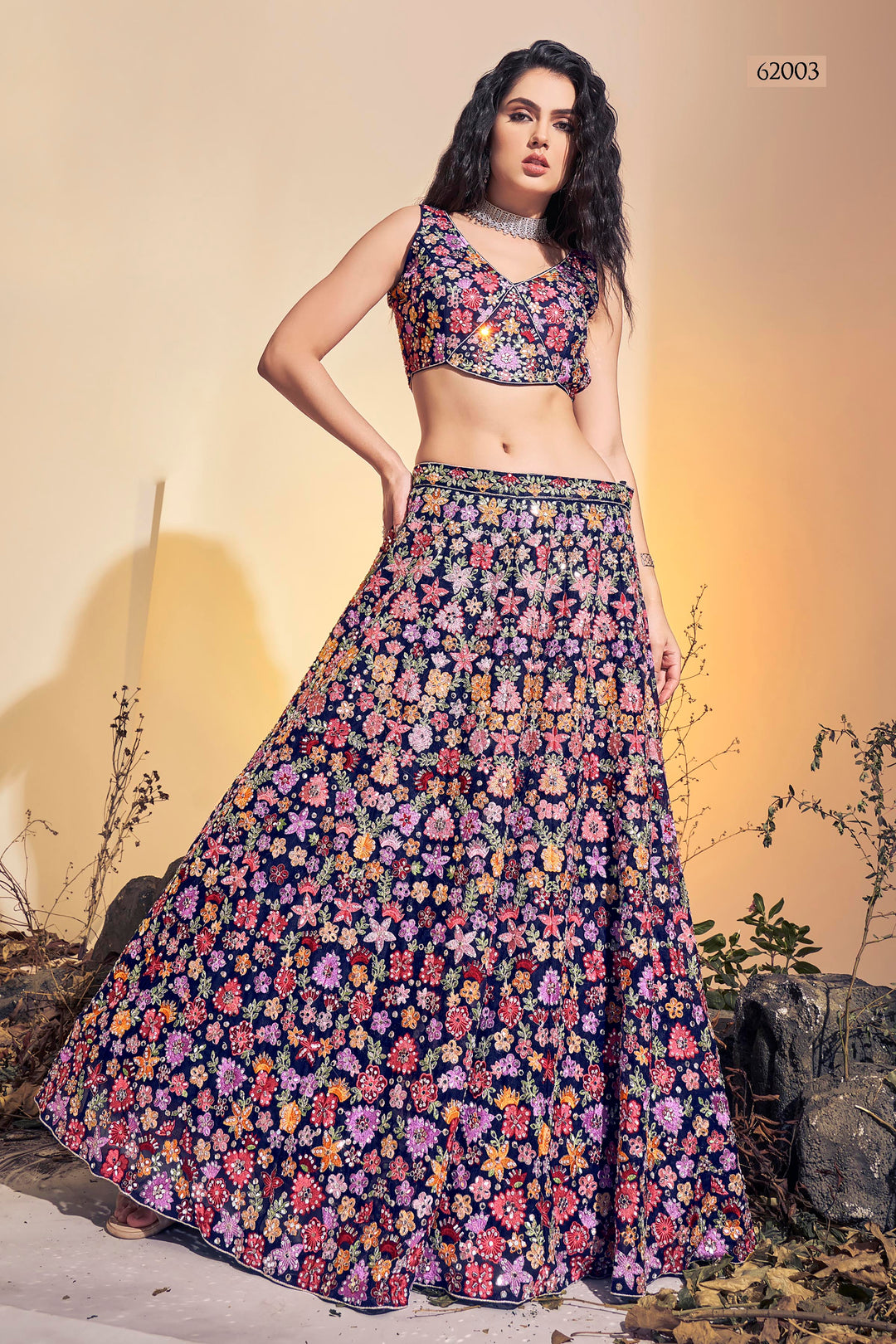 Elegant Handwork Soft Net Lehenga | Bridal Outfit with Thread Details