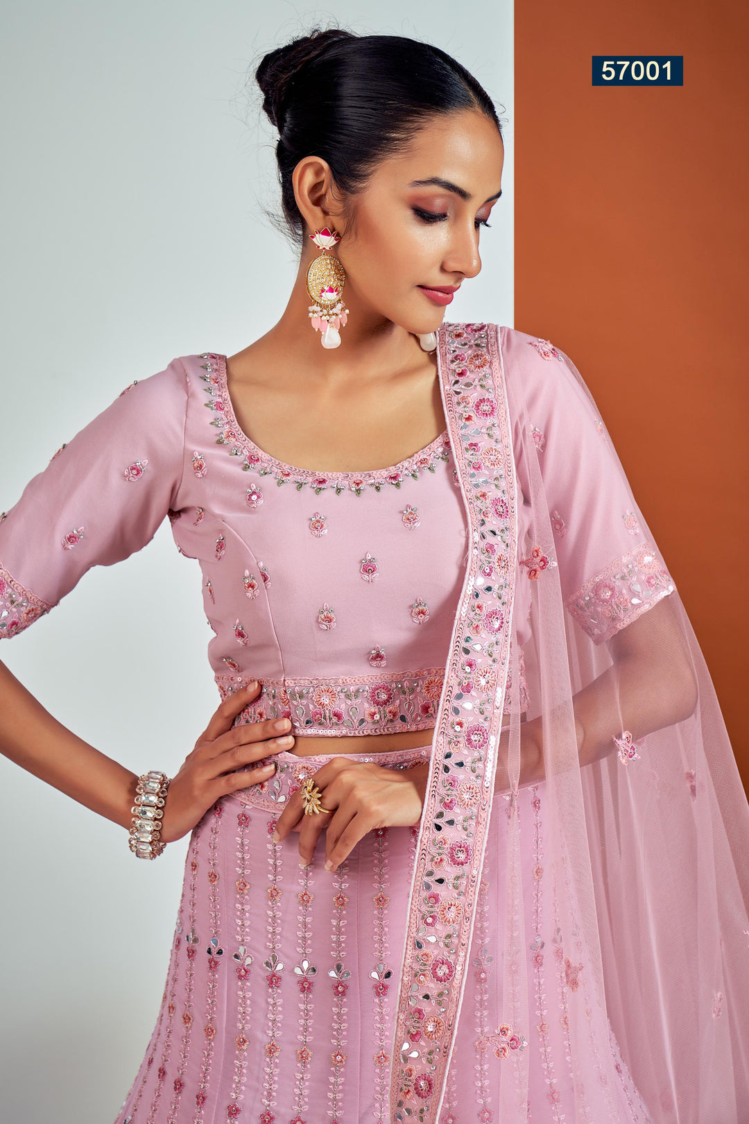 Elegant Pink Lehenga for Women | Georgette Choli & Embroidered Dupatta