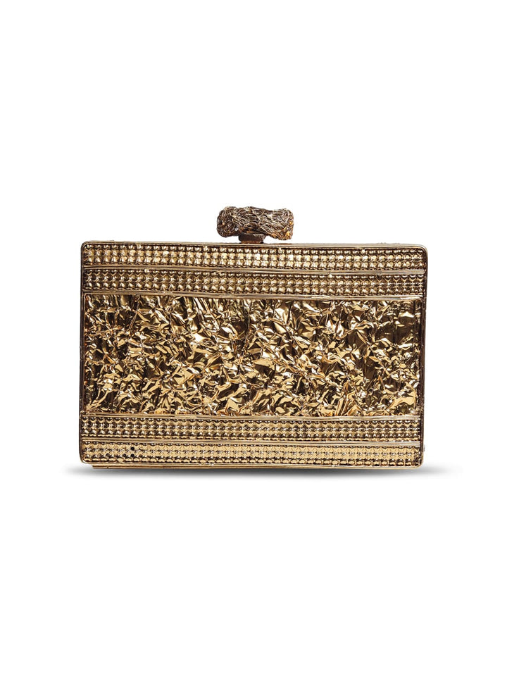 Golden Embellished Brass Clutch | Compact and Classy Fashion Accessory