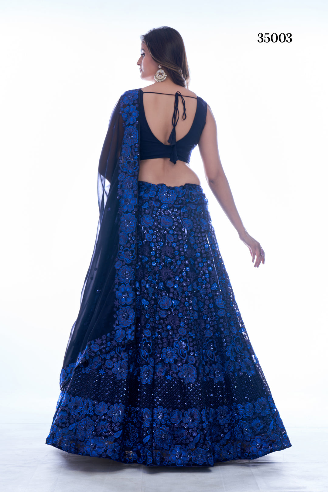 Elegant Navy Blue Georgette Lehenga Set | Intricate Thread Work & Sequins