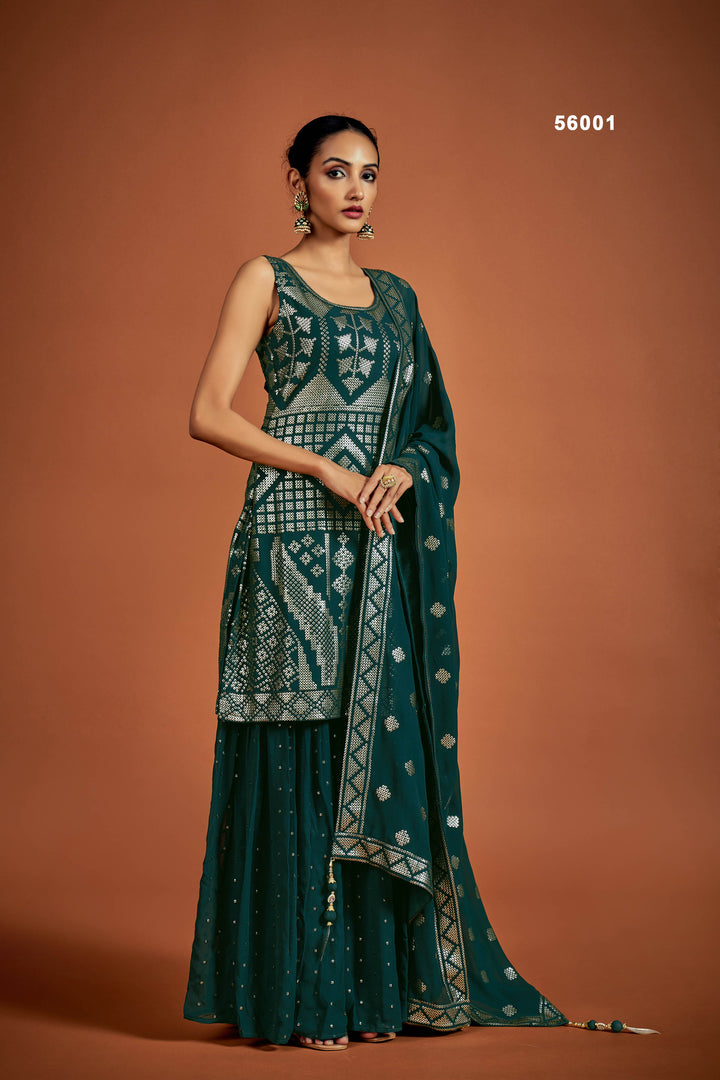 Green Georgette Salwar Suit | Sequins Work Ethnic Party Wear