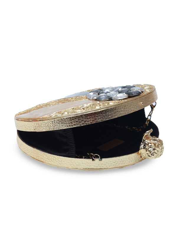 Roma Round Mother of Pearl Clutch | Luxury Embellished Evening Bag