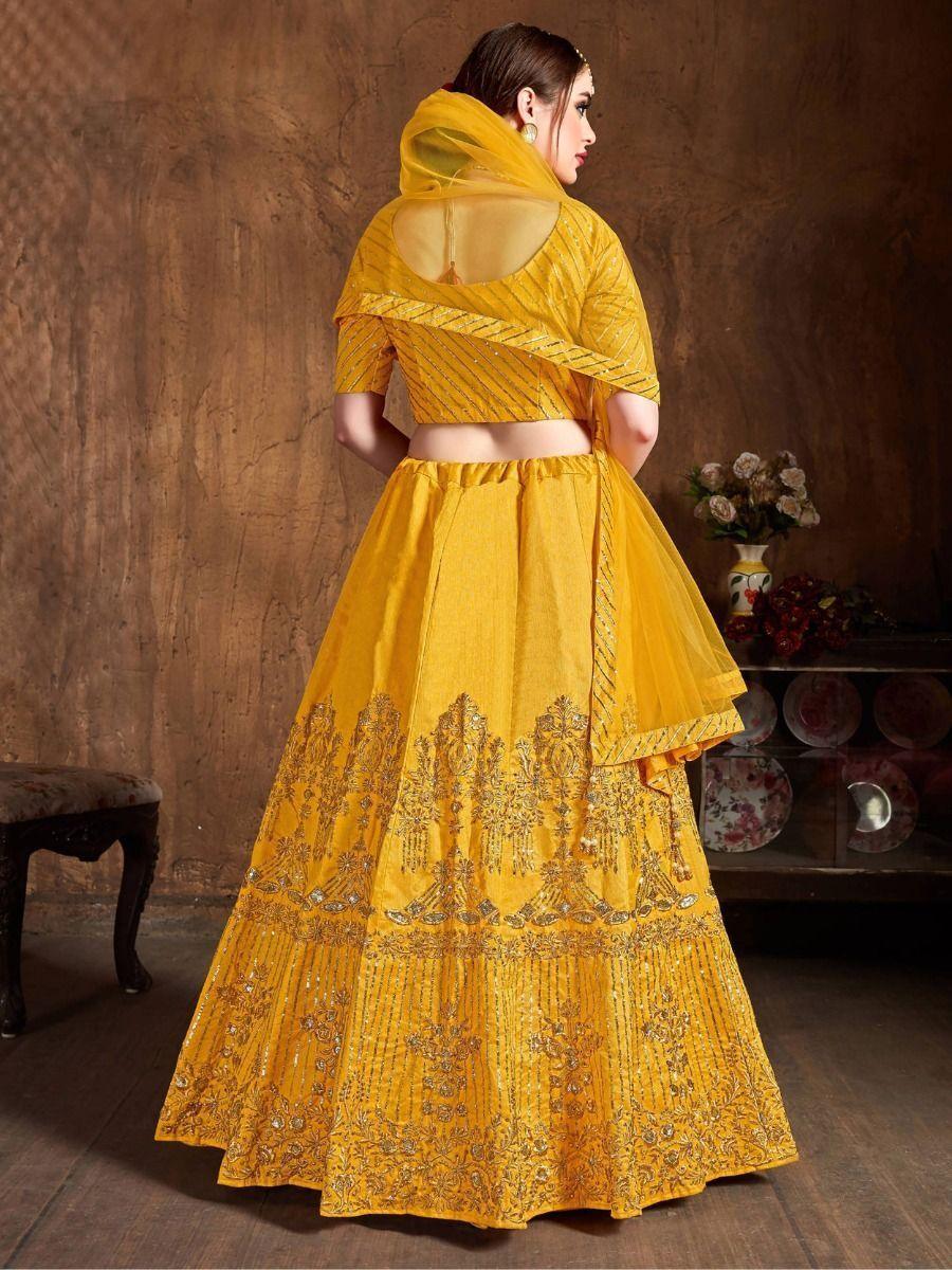 Designer Yellow Haldi Lehenga | Soft Net Dupatta with Embroidered Border