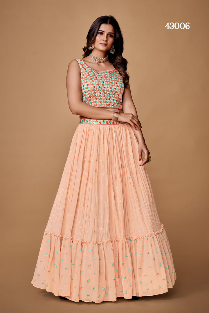 Peach Georgette Lehenga Choli Set | Bridal Lehenga for Wedding