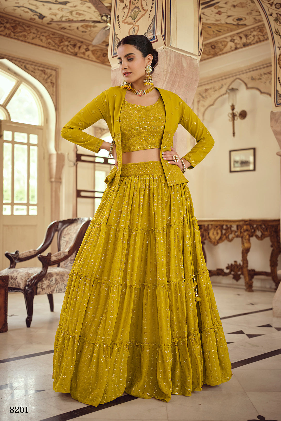 Elegant Mustard Georgette Lehenga set | Bridal Lehenga for Women