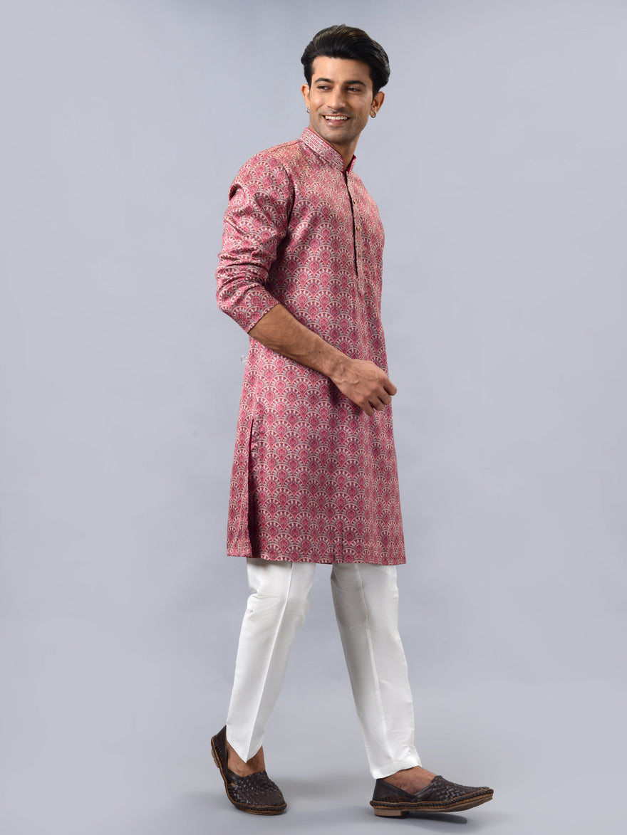 Stylish crimson red men's kurta, ideal USA traditional wear