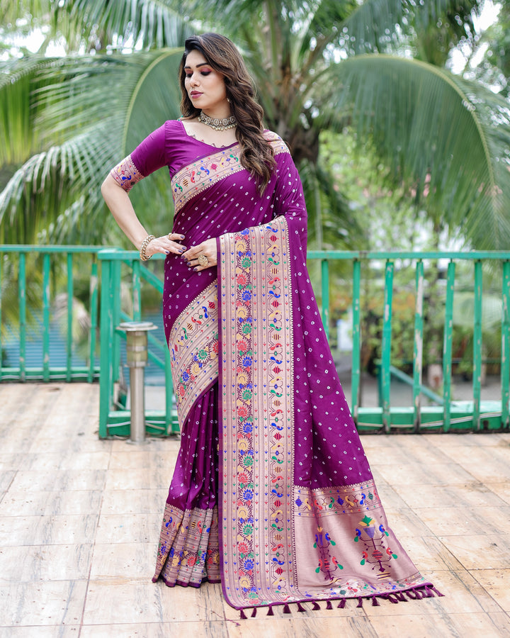 Beautiful Paithani Bandhej silk sadi with rich colors and intricate traditional design.