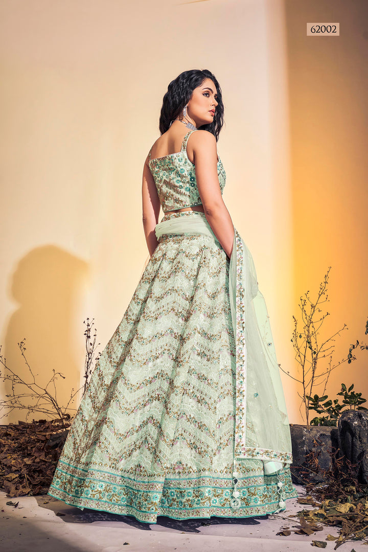 Handwork Soft Net Lehenga | Thread Embroidered Festive Wear for Women