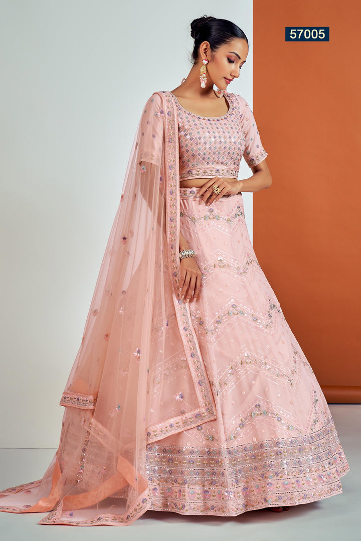 Peach Embroidered Lehenga Choli Set | Georgette Choli Set for Wedding