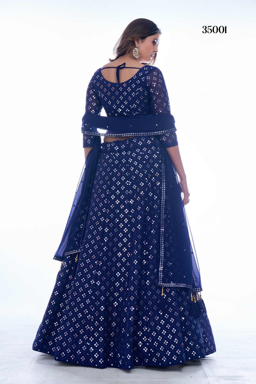 Glamorous Navy Blue Lehenga Set | Geometric Sequins & Customizable Blouse