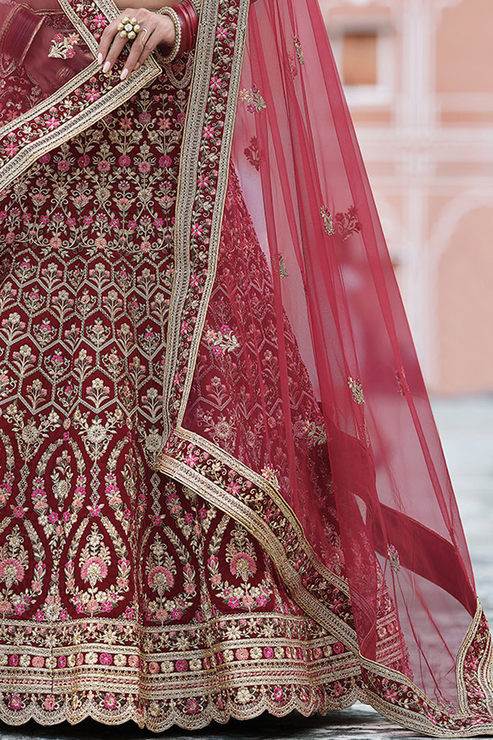 Maroon Velvet Bridal Lehenga | Indian Lehenga Choli for Women