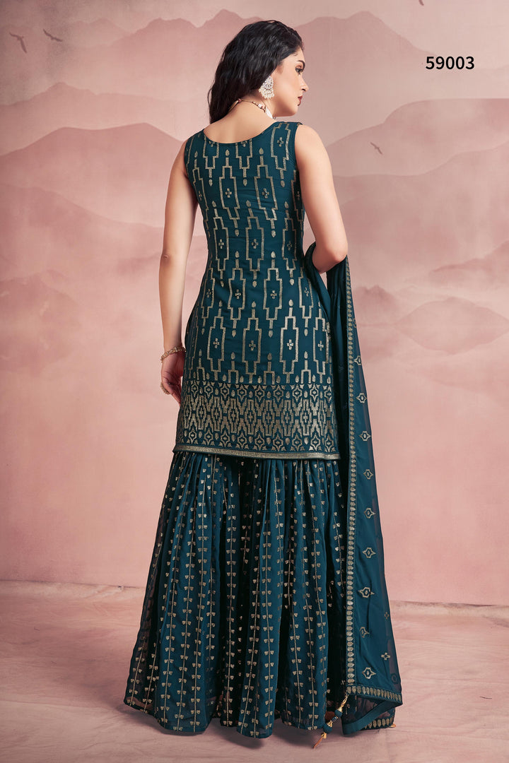 Rama Blue Kurti Set | Georgette Sharara with Sequins Work