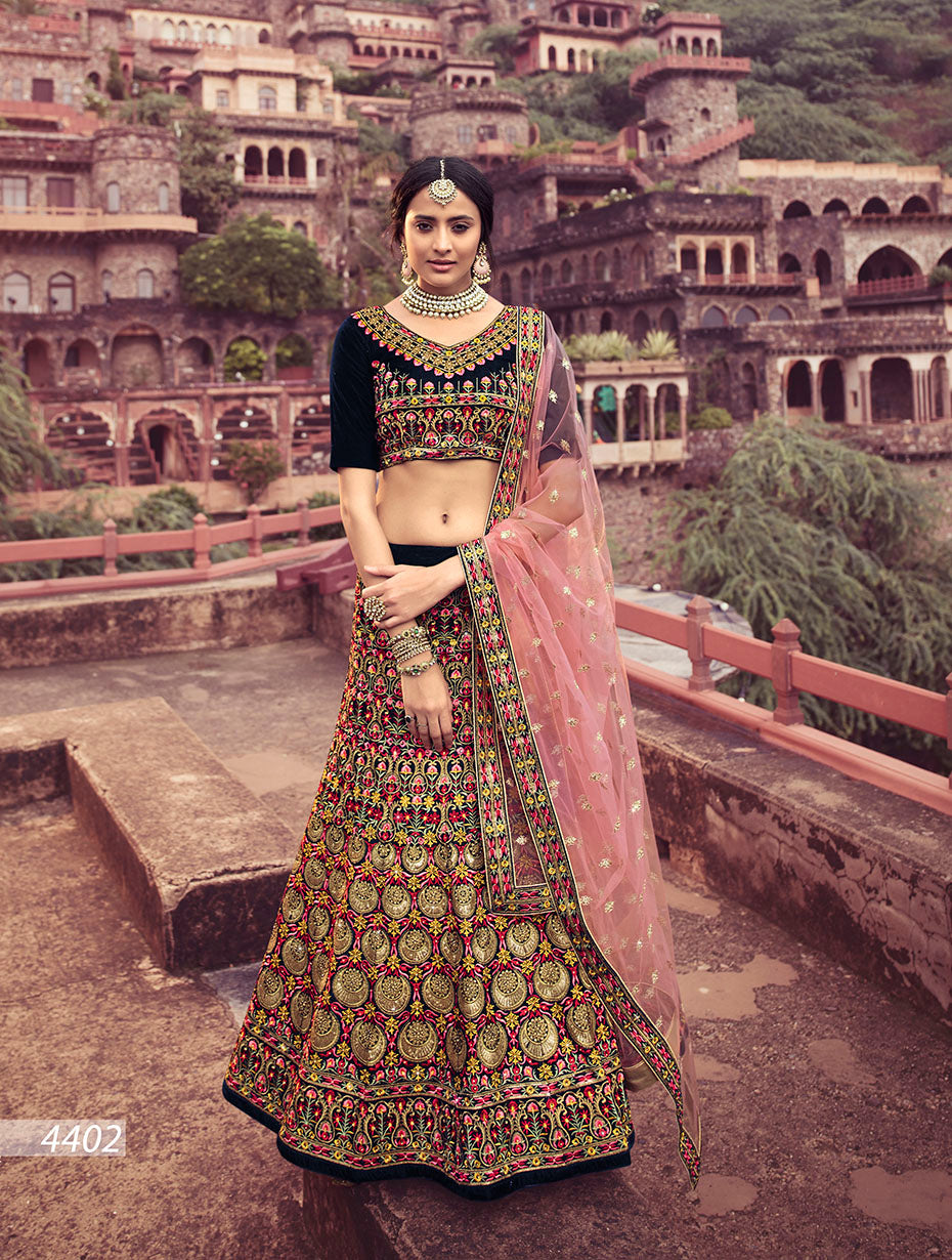 Designer Navy Blue Lehenga | Party Wear Velvet Lehenga Choli