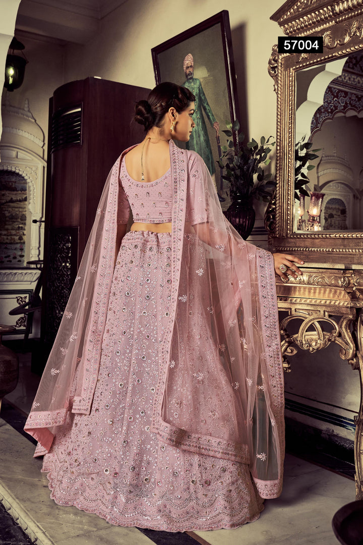 Mauve Georgette Lehenga Choli Set | Thread & Swarovski Embroidery