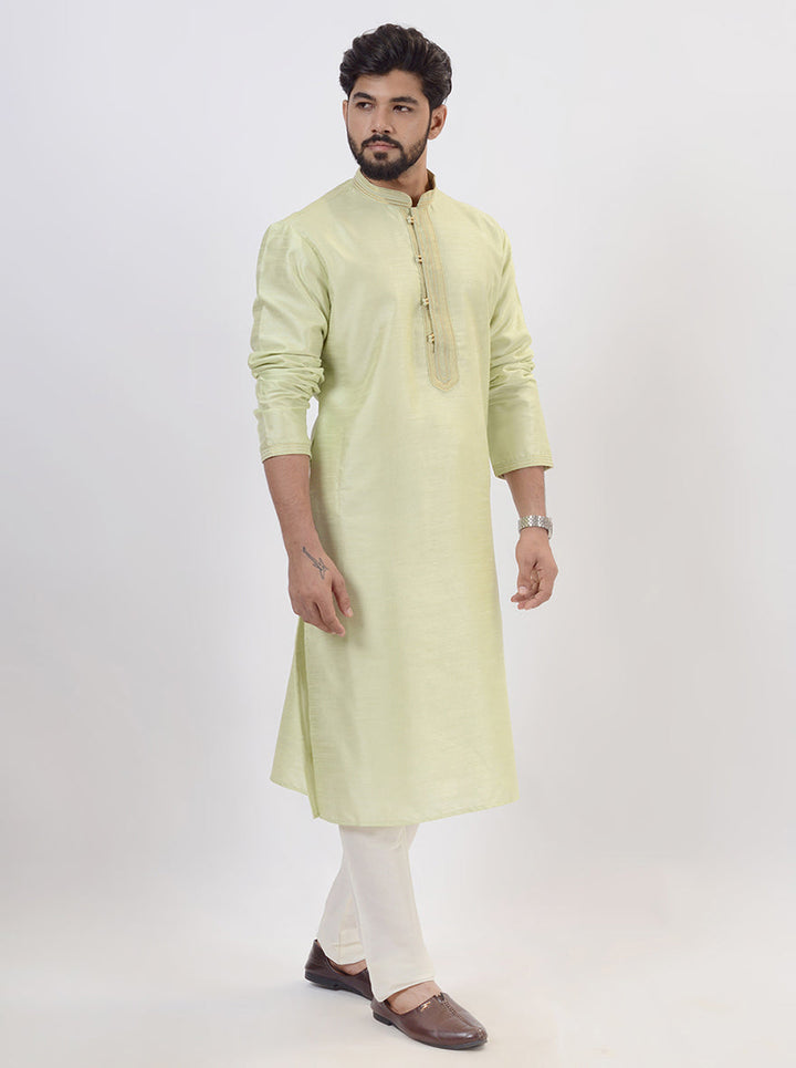 Elegant pista green kurta pajama set for men, USA traditional wear option