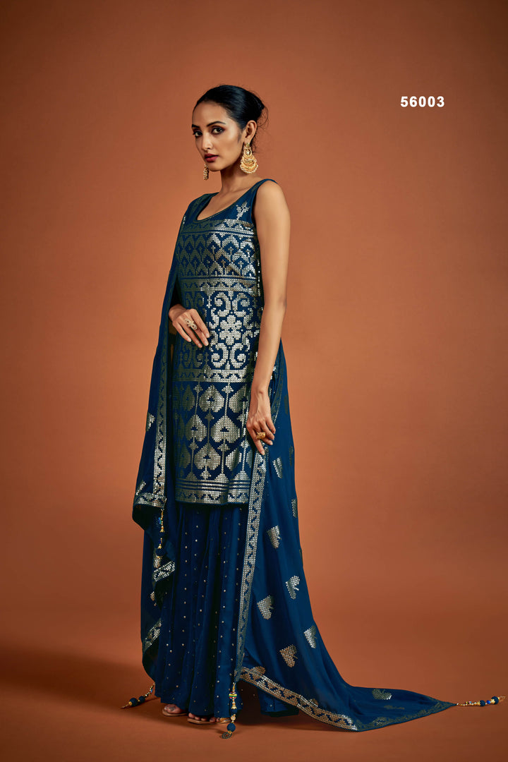 Navy Blue Georgette Salwar Suit | Elegant Sequins Ethnic Wear