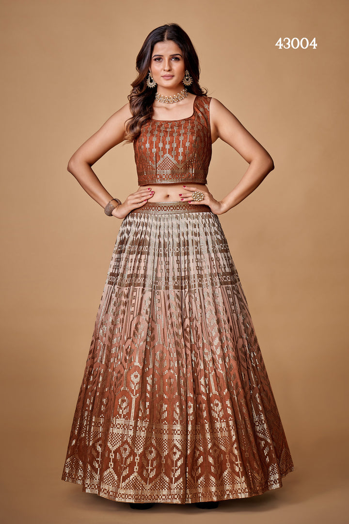 Brown Georgette Lehenga | Bridal Lehenga Choli Set for Weddings