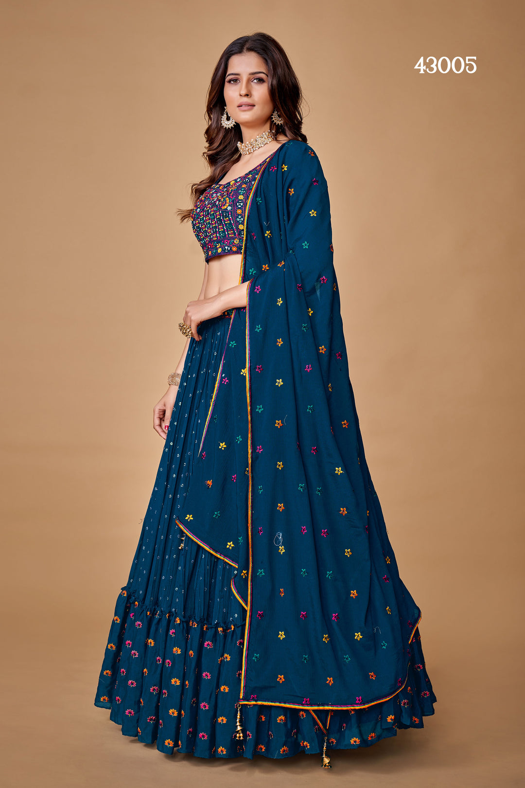 Navy Blue Chiffon Silk Lehenga Choli Set | Bridal Lehenga for Wedding