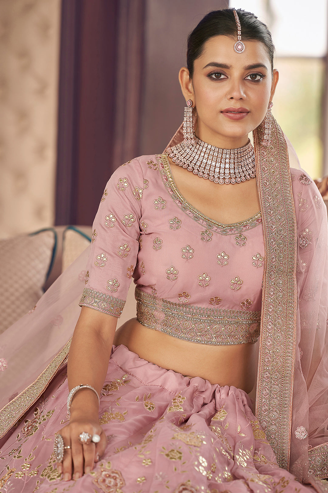 Enchanting Pink Organza Lehenga | Zarkan & Gota Work for Weddings