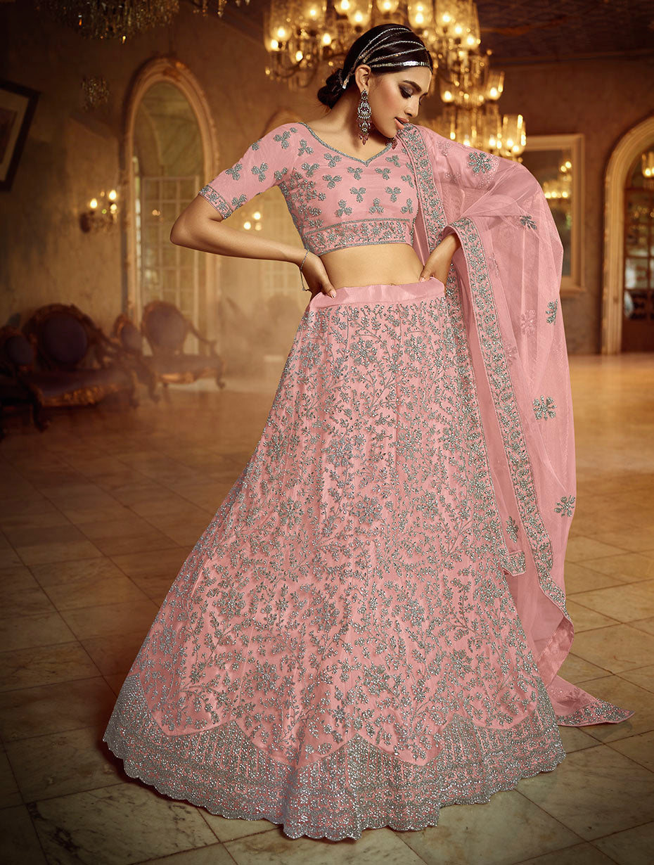 Pink Soft Net Lehenga with Dori and Zarkan Work | Festive and Bridal Wear