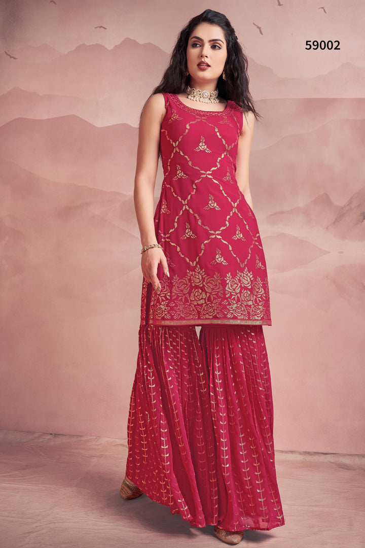 Pink Georgette Kurti Set | Sequins Work Sharara Dupatta Set