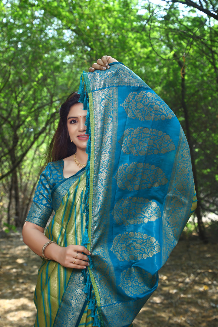 Light-Green Premium Leheriya Soft Silk Saree with Zari woven pattern and elegant border for a graceful look.