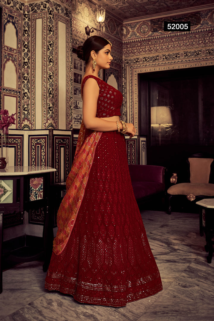 Maroon Georgette Lehenga Choli | Sequins & Thread Embroidery Design