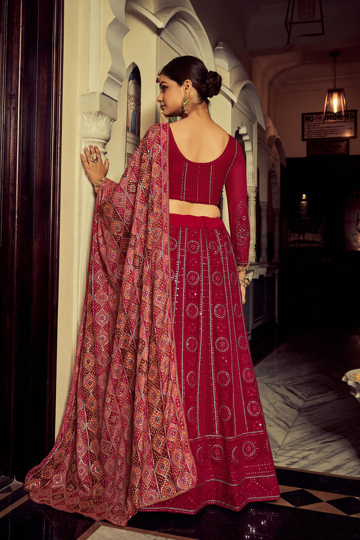 Red Georgette Embroidery Lehenga Choli | Zari & Thread Work Design