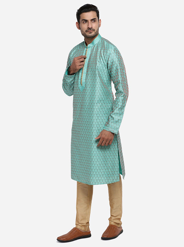 Comfortable self-design kurta set in sea green, ideal for enhancing your ethnic wardrobe.