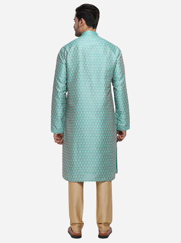 Elevate your style with this fashionable self-design sea green kurta set for men.