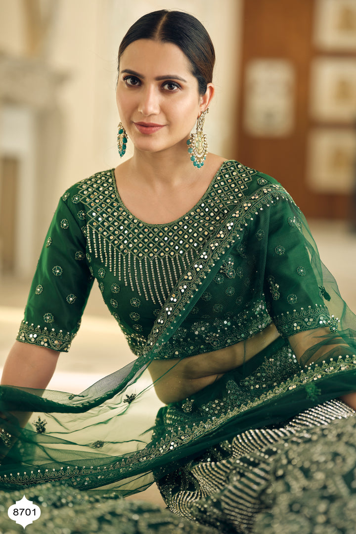 Elegant Green Lehenga | Bridal Lehenga with Dori & Mirror Work