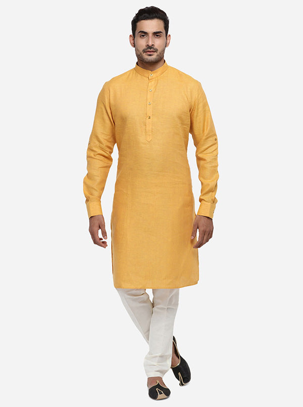 Brighten your look with this stylish self-textured yellow kurta set, perfect for any occasion in the USA.