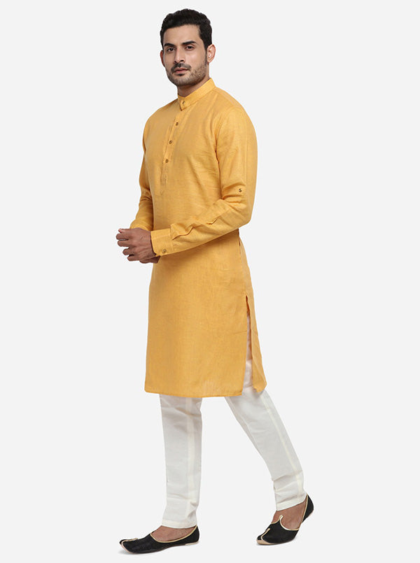 Experience comfort and versatility with this self-textured yellow kurta set, ideal for all-day wear in the USA.